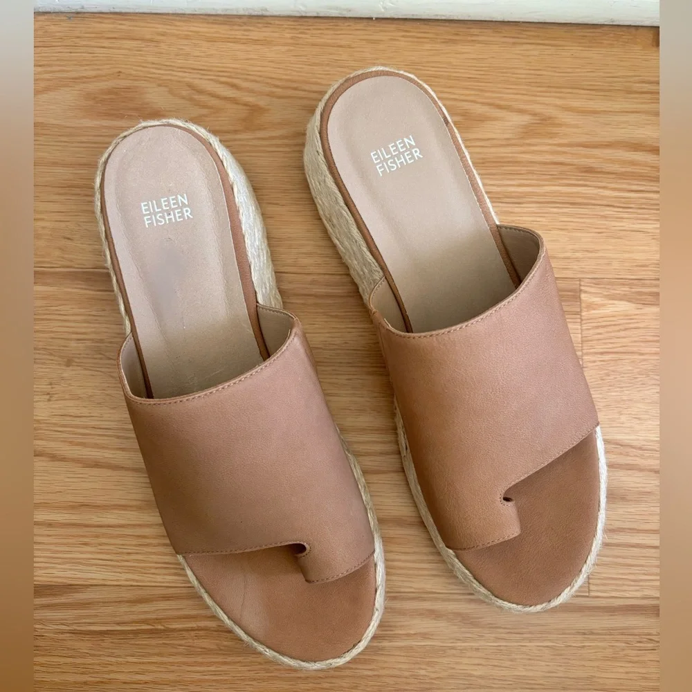 Eileen Fisher Tarry Espadrille Wedge Slide in Cognac - Picture 2 of 5
